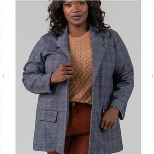 NWT Liverpool Los Angeles Plaid Boyfriend Blazer Blue Khaki Classic Fit Size 2x